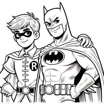 Desenho de incrível Batman e Robin para Colorir