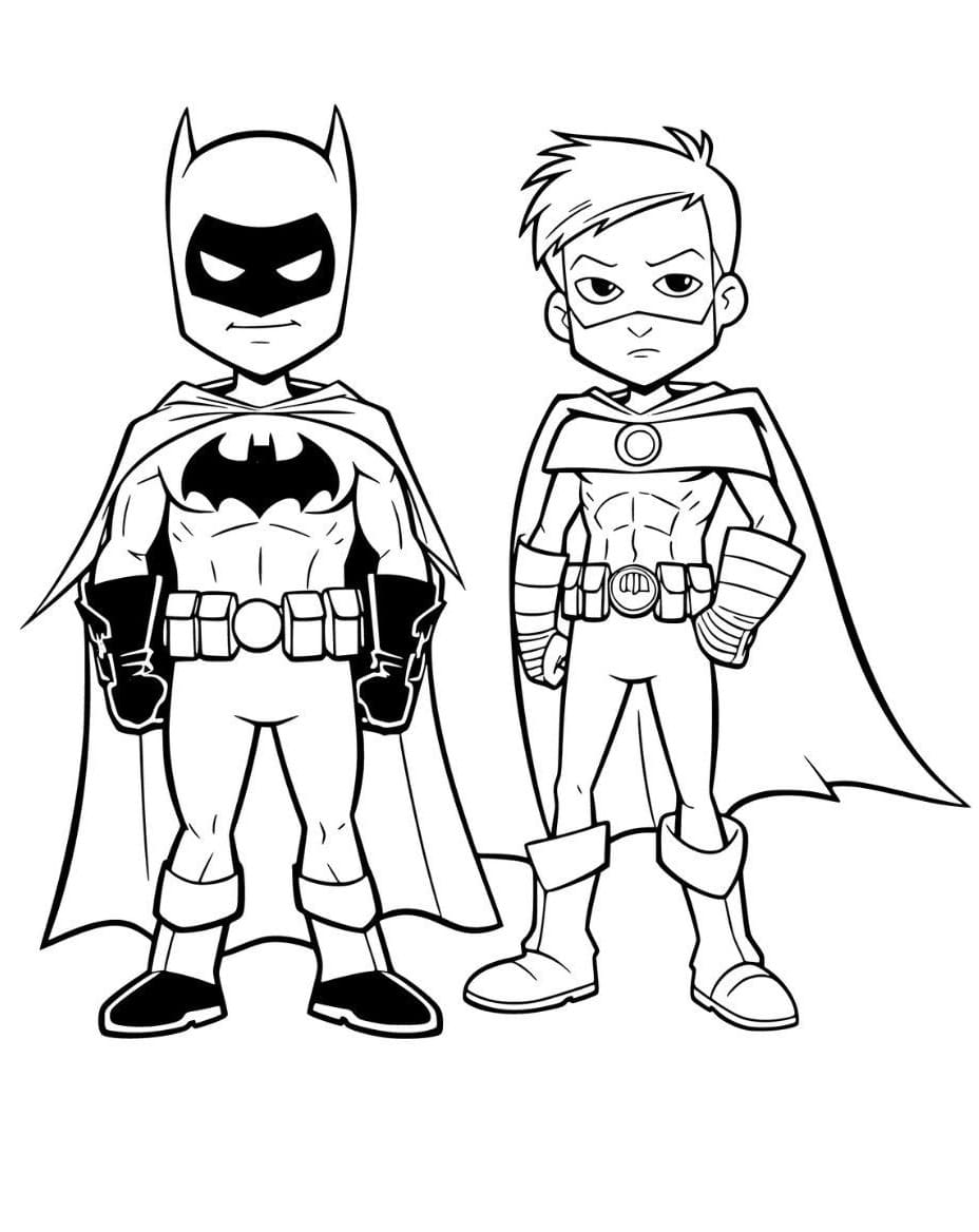 Desenho de Pintura de Batman e Robin para Colorir