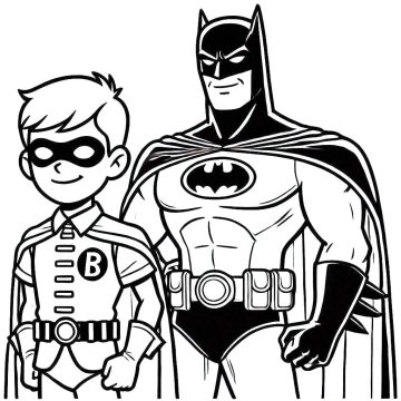 Desenho de Super heróis Batman e Robin para Colorir