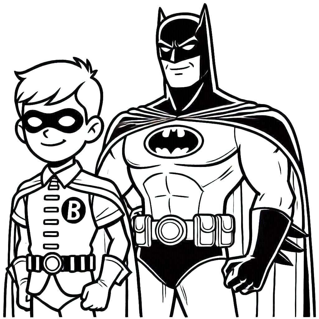 Desenho de Super Heróis Batman e Robin para Colorir