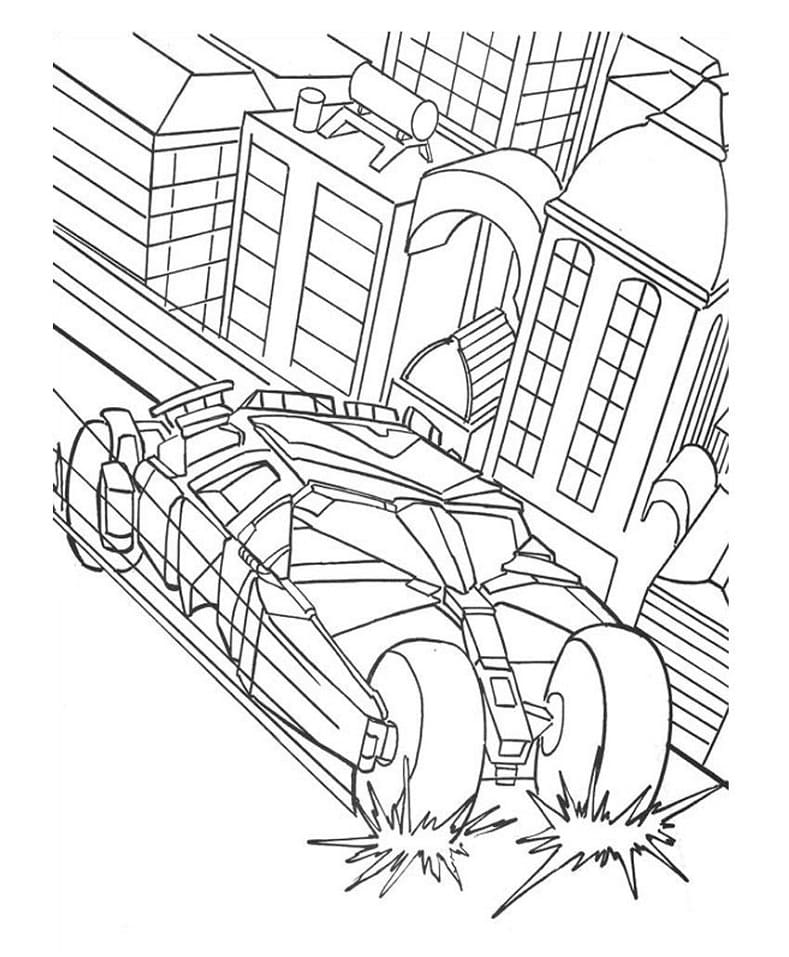 Desenho de Batmovel na Cidade para Colorir