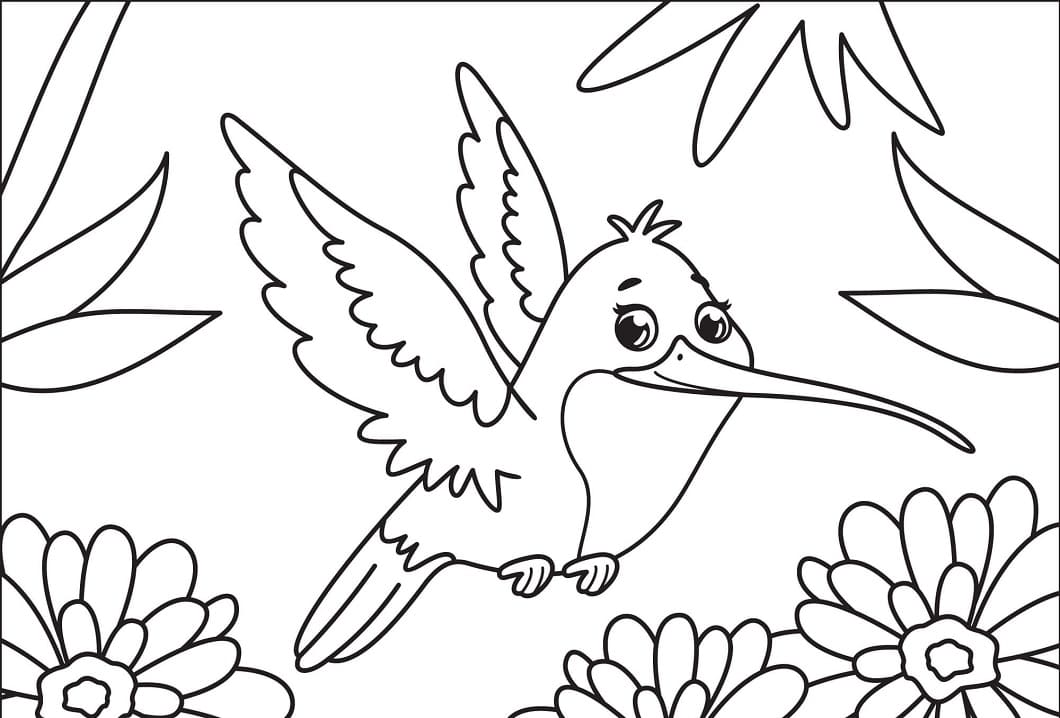 Desenho de Beijá Flor Fofo para Colorir com Tinta Guache para Imprimir