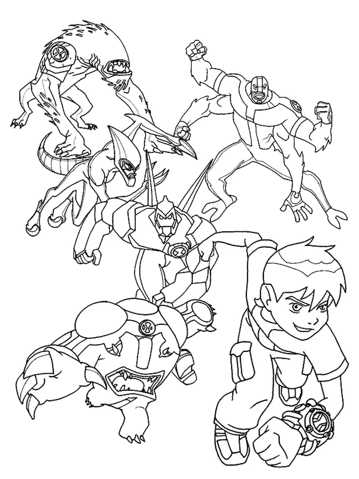 Desenho de Ben 10 e Alienígenas para Colorir