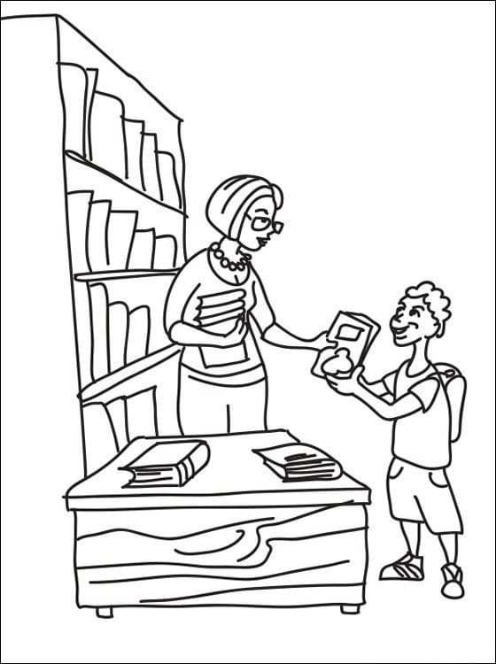 Desenho de Biblioteca com Crianças para Colorir Pintar e Imprimir