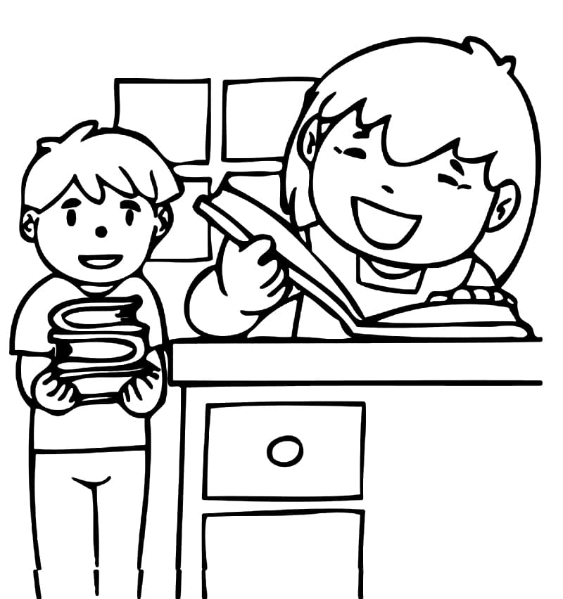 Desenho de Biblioteca Escolar para Colorir Usando Giz de Cera