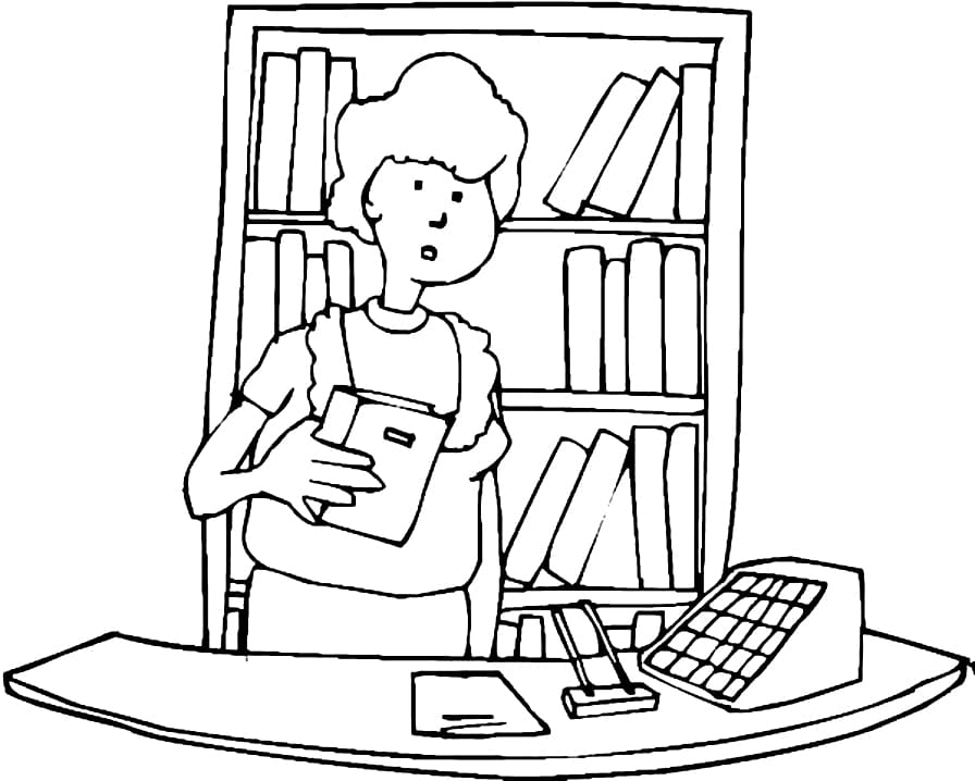 Desenho de Bibliotecária com Livros para Colorir e Pintar Pdf