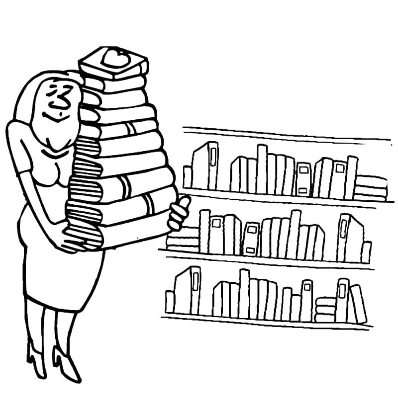 Desenho de Bibliotecária Infantil para Colorir com Lápis de Cor