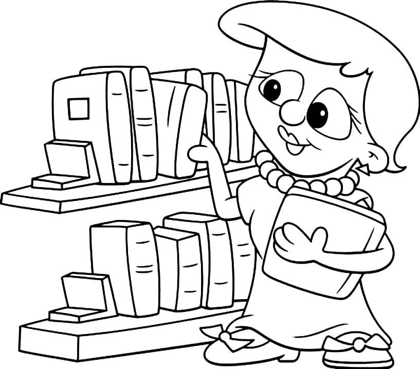 Desenho de Bibliotecária no Trabalho para Colorir e Imprimir