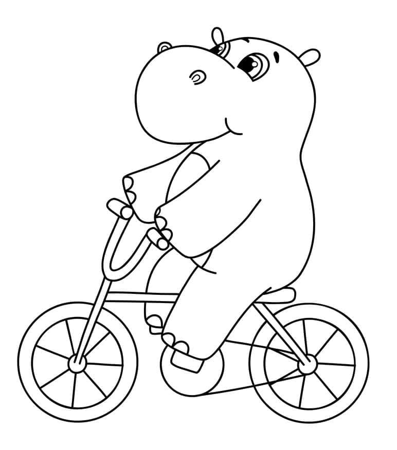 Desenho de Hipopótamo Anda de Bicicleta para Colorir