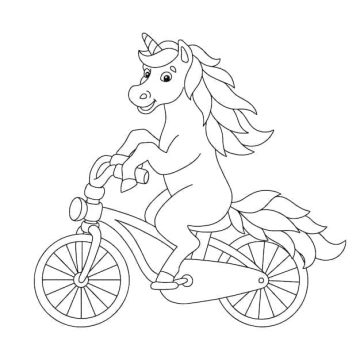 Desenho de unicórnio Anda de Bicicleta para Colorir