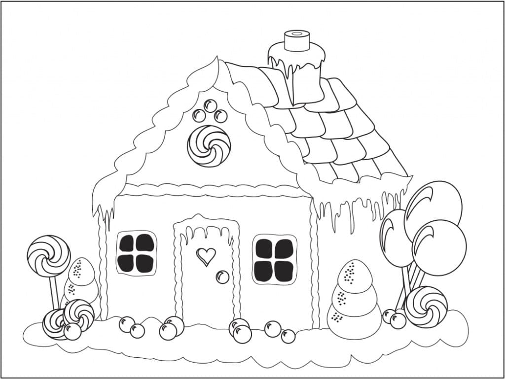 Desenho de Casa de Gengibre Fácil para Colorir