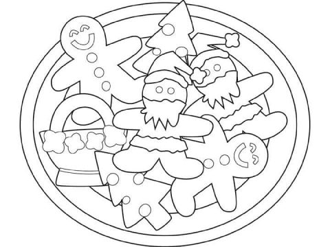 Desenho de Prato de Biscoitos de Natal para Colorir