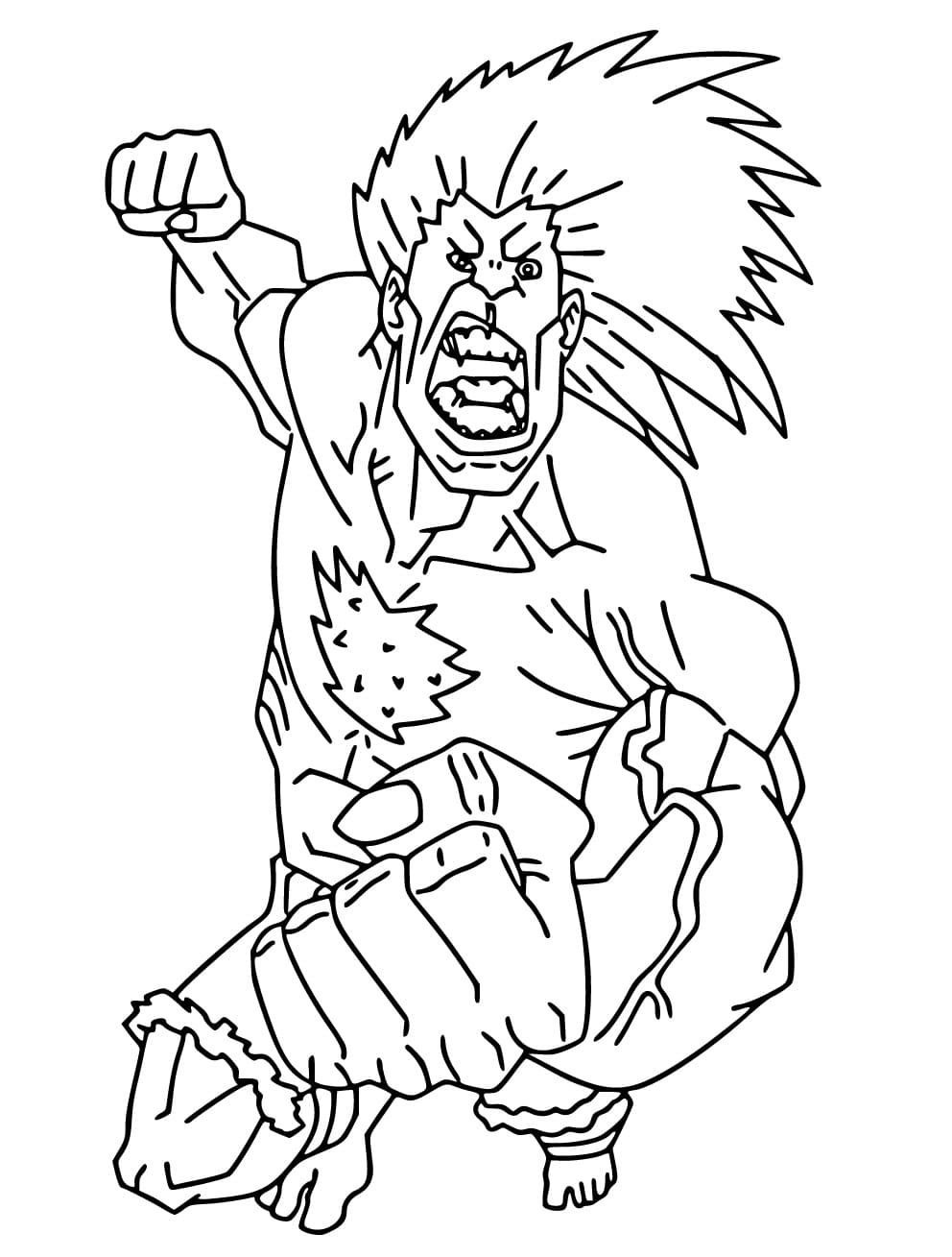Desenho de Blanka Muito Lutando para Colorir
