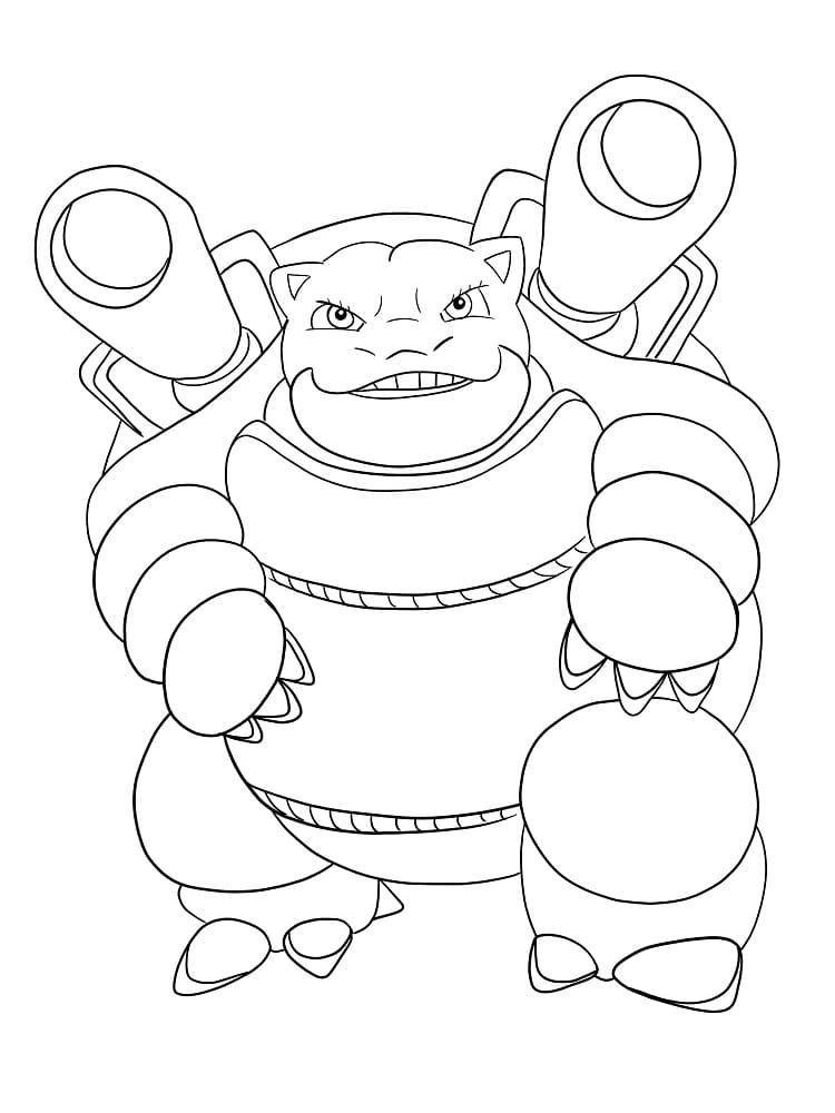 Desenho de Pokemon Blastoise em Batalhá para Colorir com Lápis de Cor