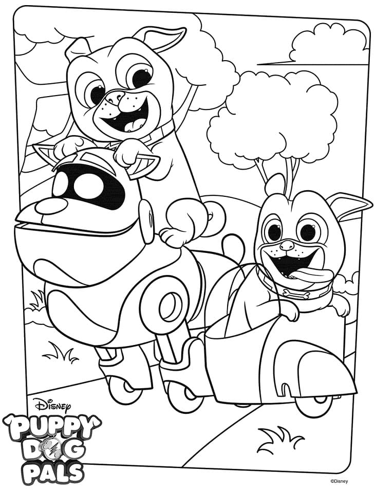 Desenho de Bingo Rolly e Arf de Puppy Dog Pals para Colorir