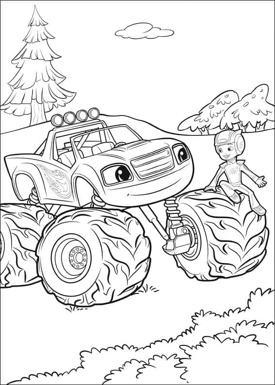 Desenho de Blaze e Aj para Colorir