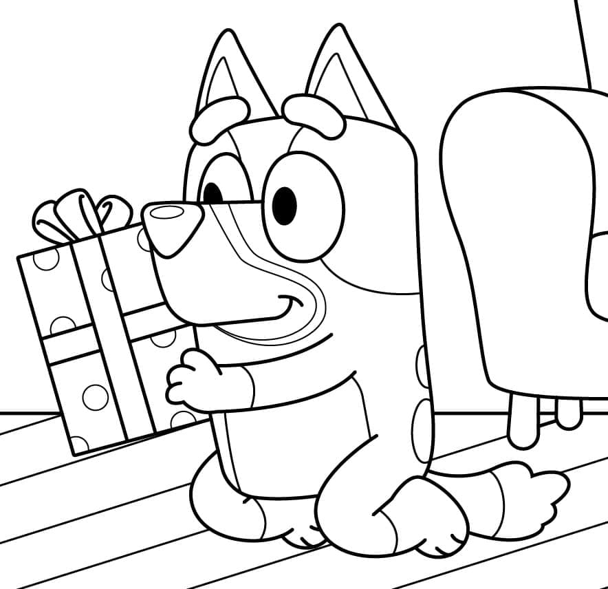 Desenho de Bluey com Presente para Colorir
