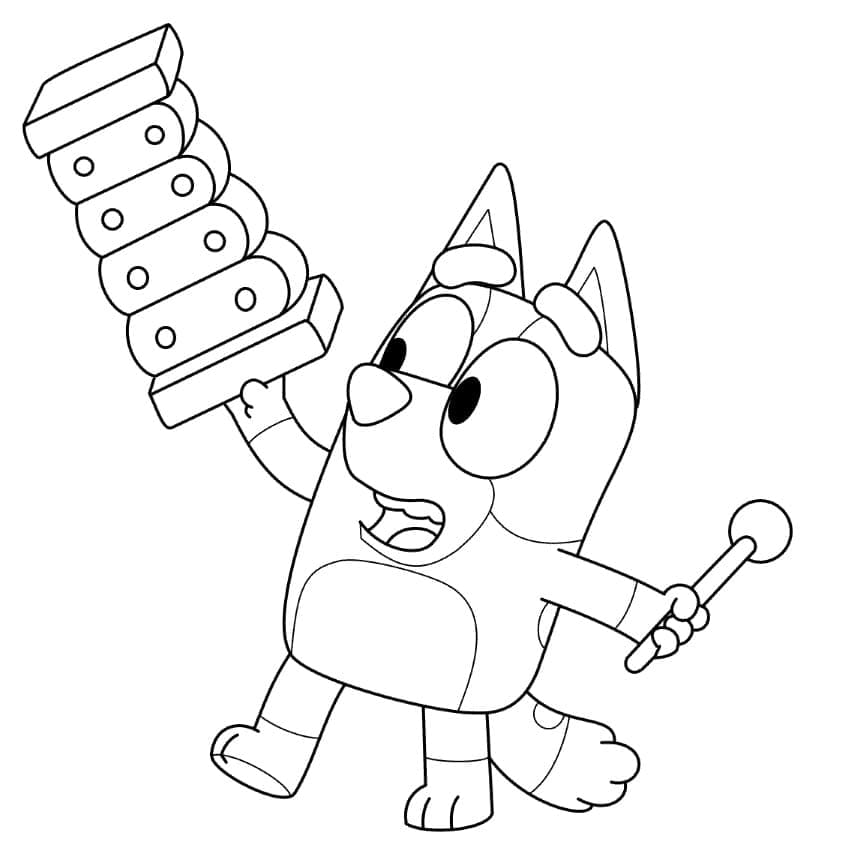 Desenho de Bluey com Xilofone para Colorir
