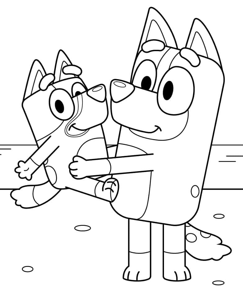 Desenho de Bluey e Bingo para Colorir