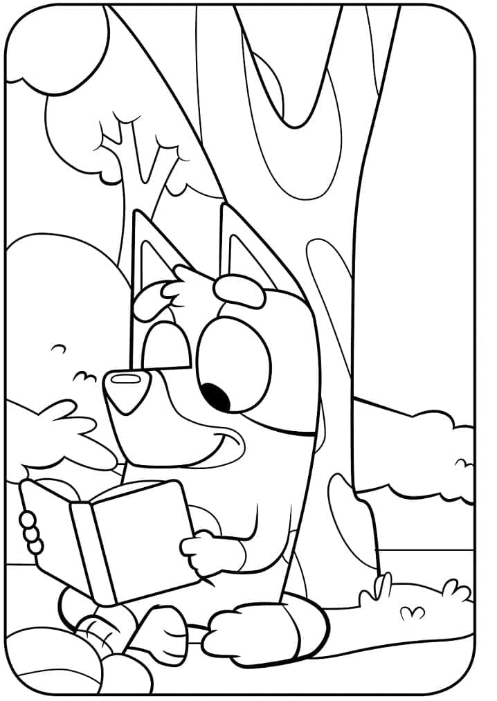 Desenho de Bluey Lendo Livro para Colorir
