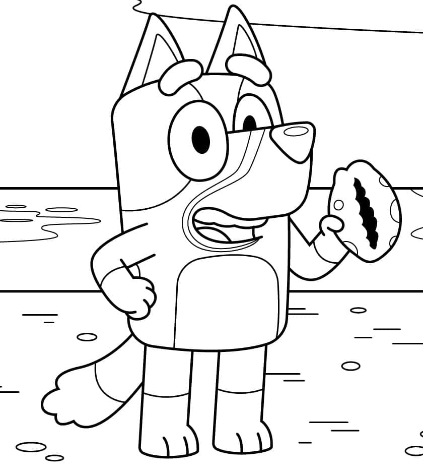 Desenho de Bluey na Praia para Colorir