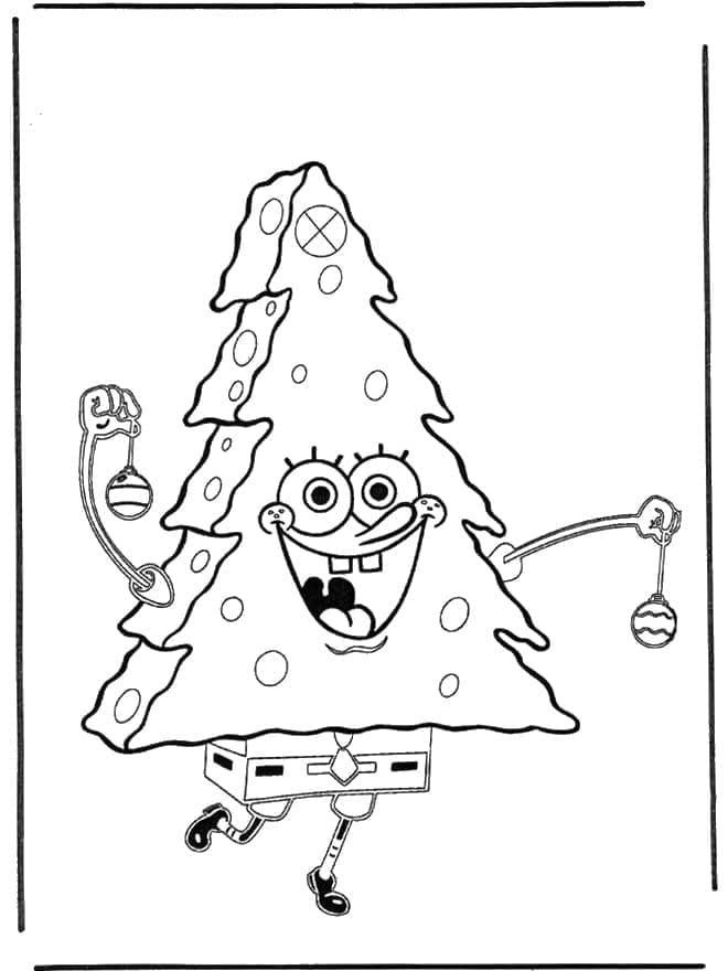 Desenho de Bob Esponja Árvore de Natal para Colorir