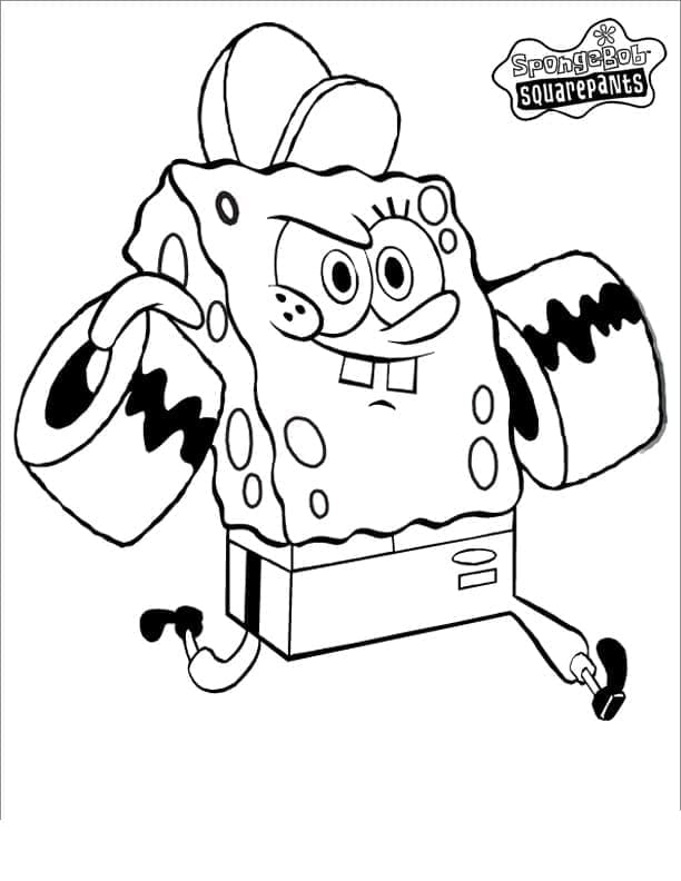 Desenho de Bob Esponja Carregando Pneus para Colorir