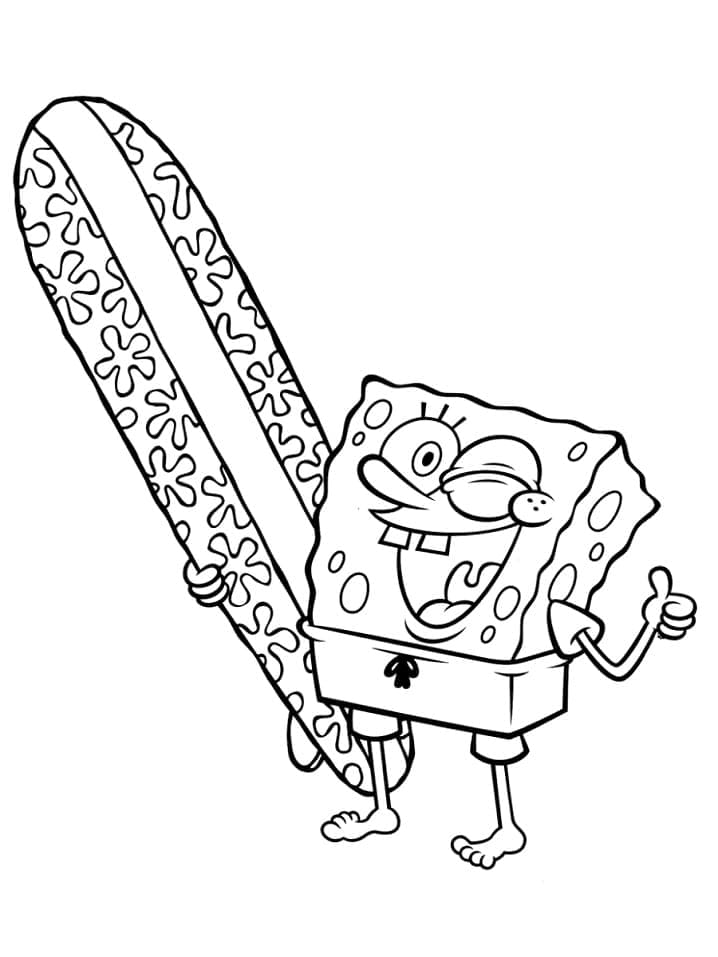 Desenho de Bob Esponja com Prancha de Surf para Colorir