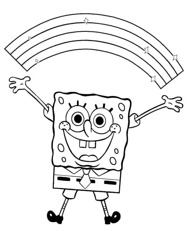 Desenho de Bob Esponja e Arco Íris para Colorir