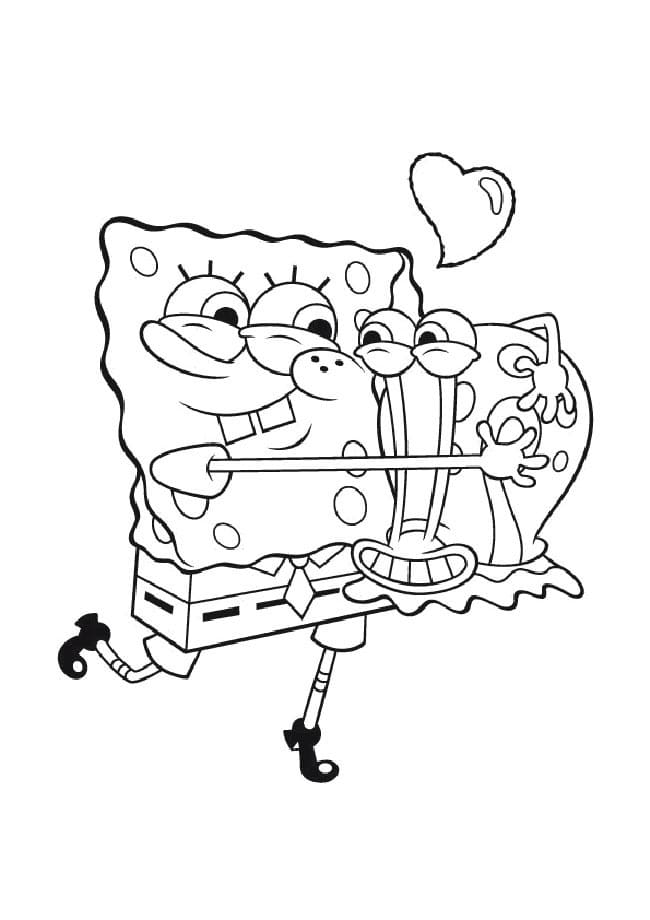 Desenho de Bob Esponja e Gary para Colorir