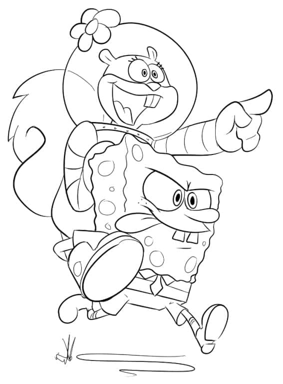 Desenho de Bob Esponja e Sandy Bochechas para Colorir