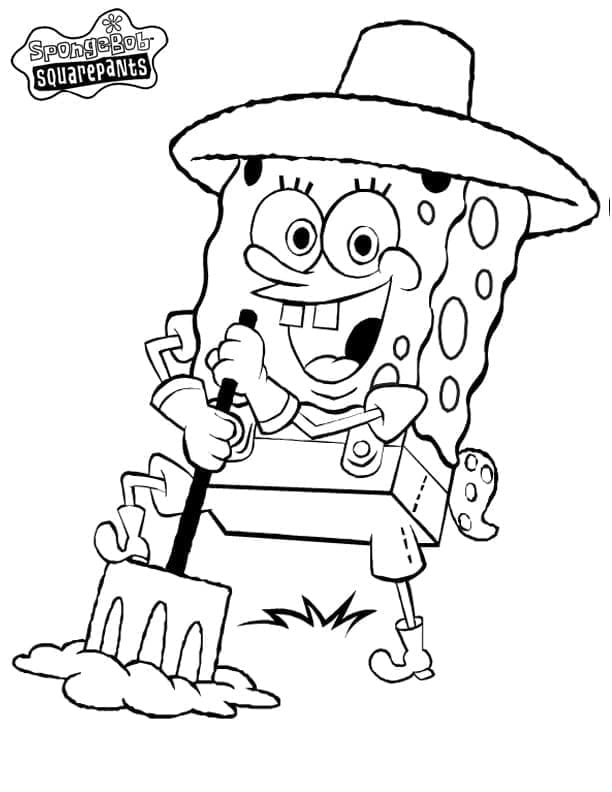 Desenho de Bob Esponja Fazendeiro para Colorir