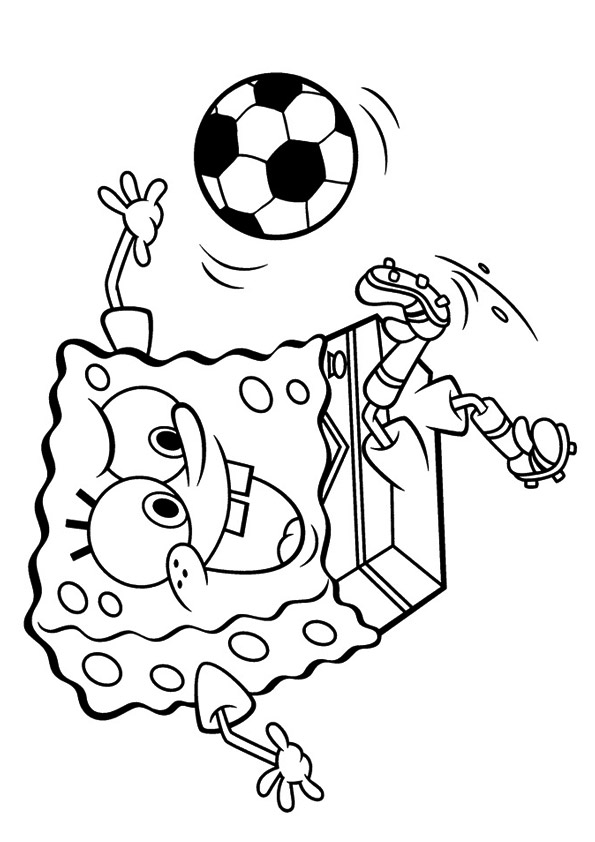 Desenho de Bob Esponja Fazendo Gol de Bicicleta para Colorir