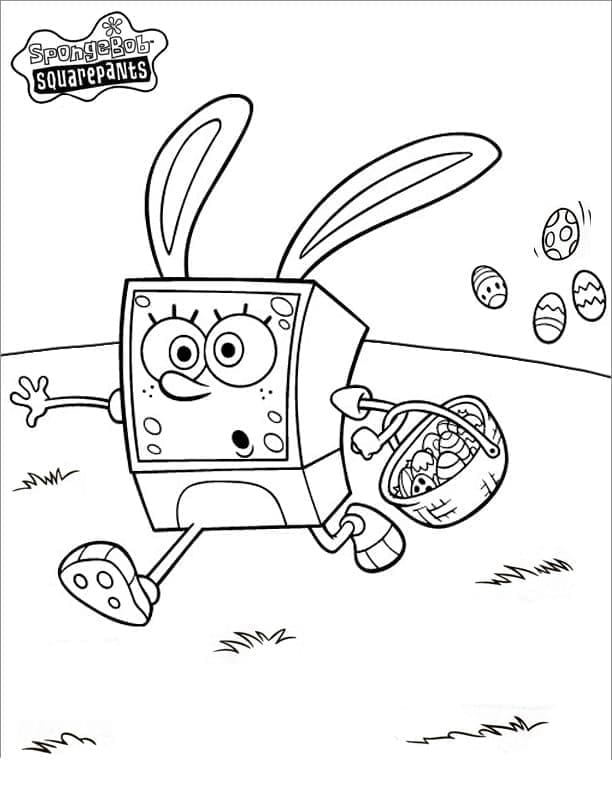 Desenho de Bob Esponja na Páscoa para Colorir