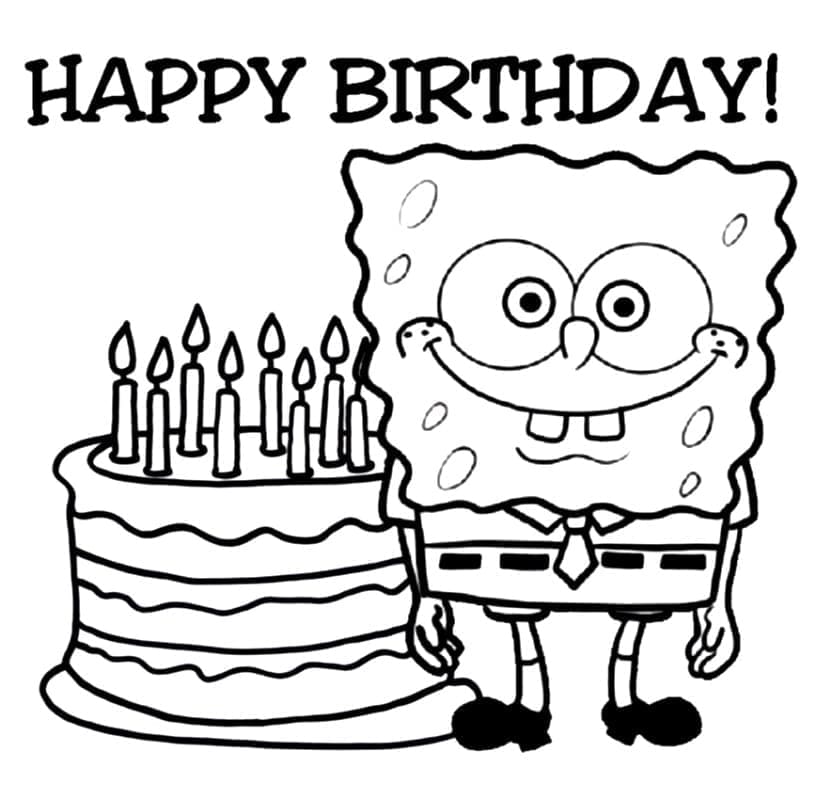 Desenho de Bob Esponja no Aniversário para Colorir