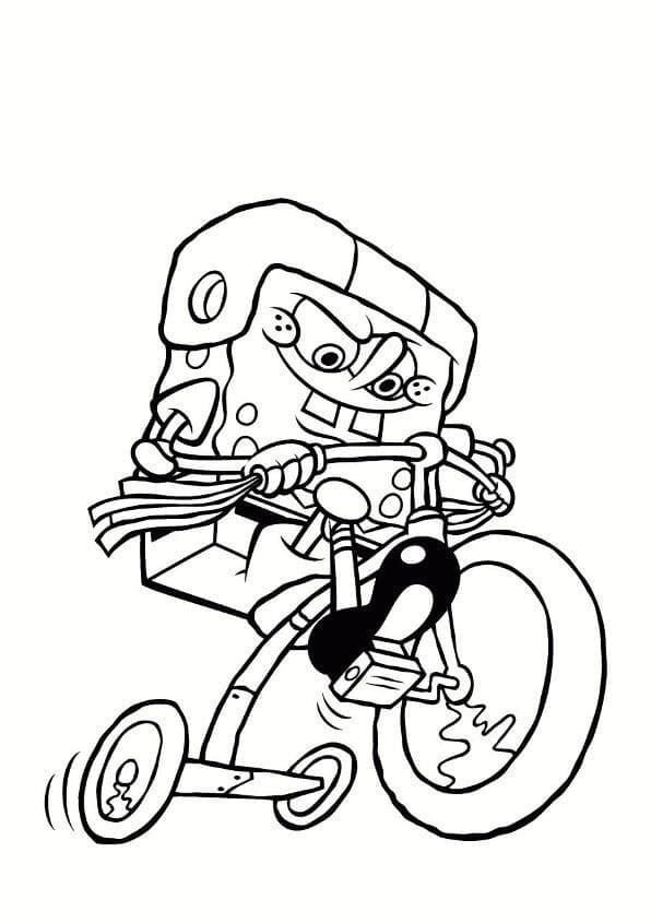 Desenho de Bob Esponja no Triciclo para Colorir