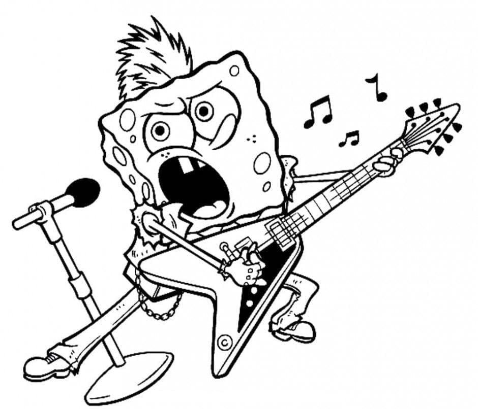 Desenho de Bob Esponja o Astro do Rock para Colorir