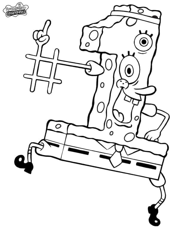 Desenho de Bob Esponja Roupa de Número um para Colorir