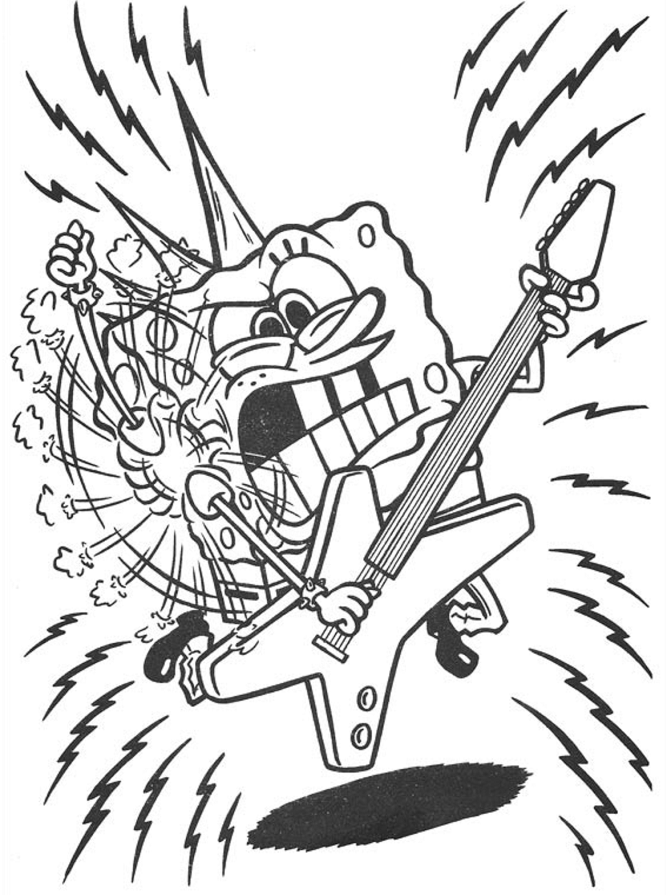 Desenho de Bob Esponja Tocando Guitarra Rock para Colorir