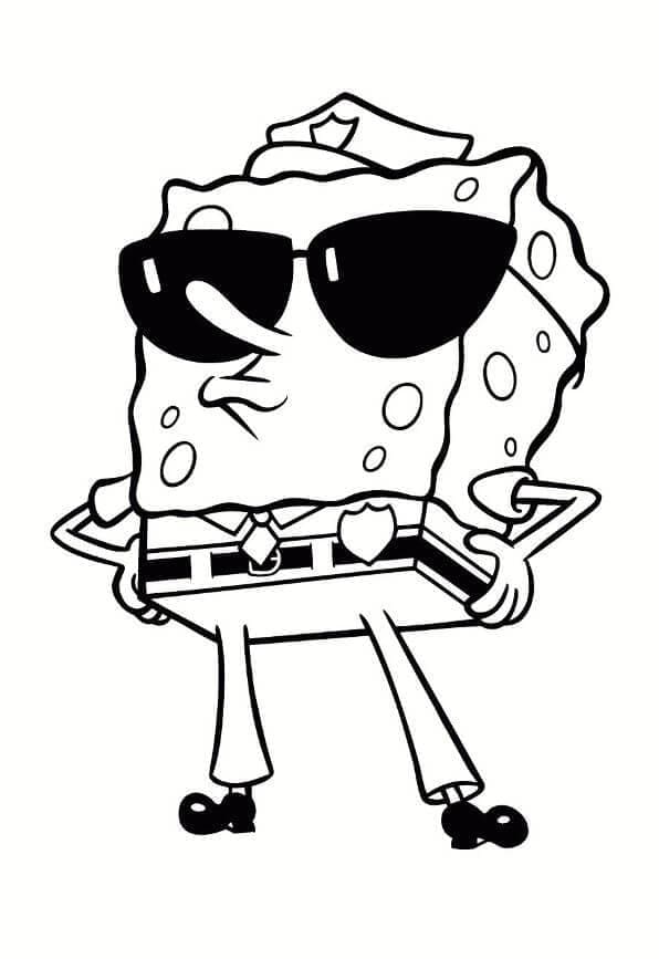 Desenho de Bob Esponja Vestido de Policial para Colorir