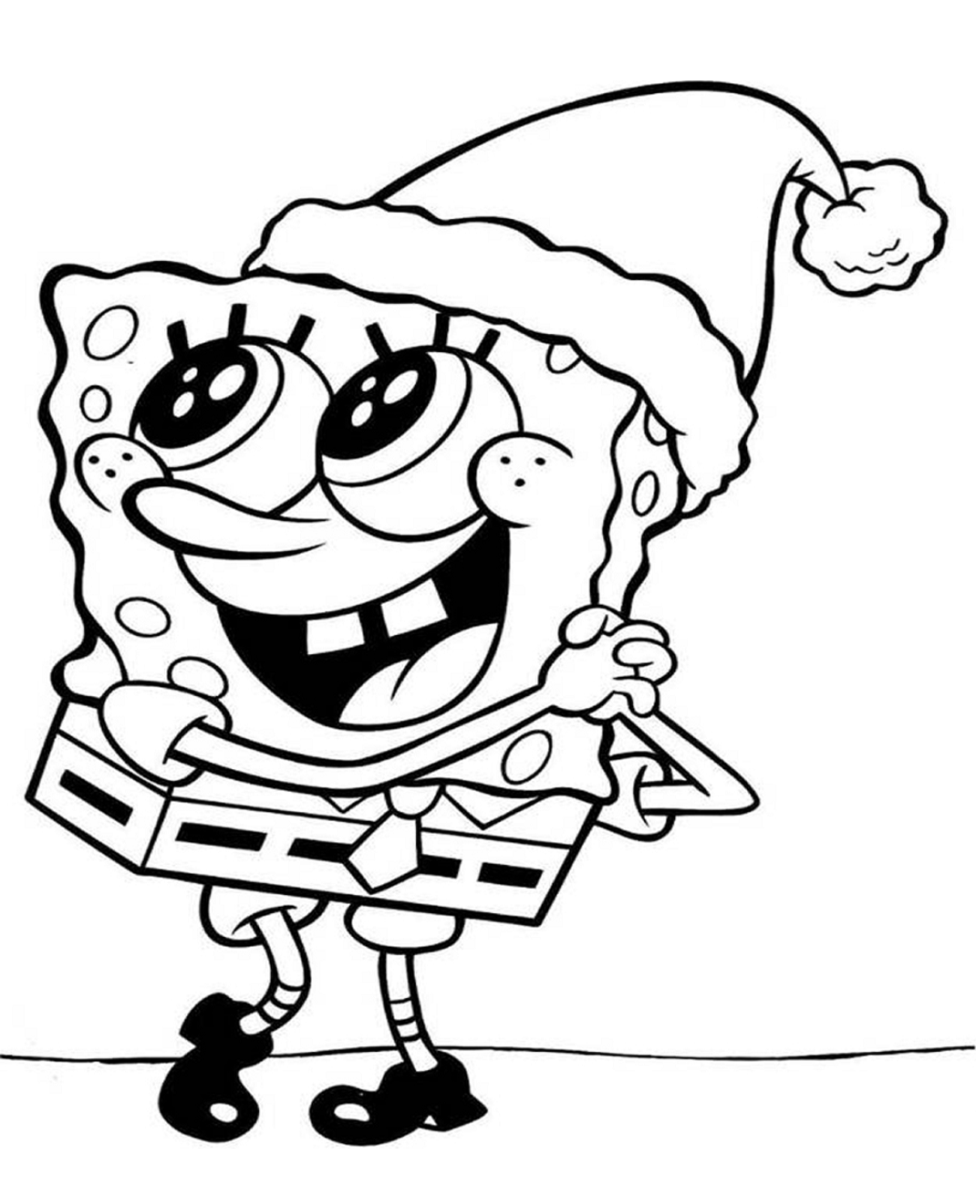 Desenho do Bob Esponja com Gorro Natalino para Colorir