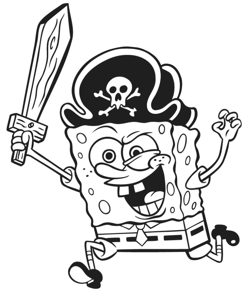 Desenho do Bob Esponja Vestido de Pirata para Colorir