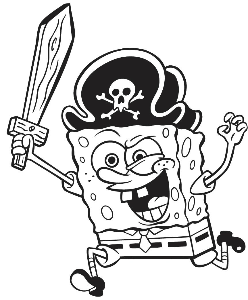 Desenho do Bob Esponja Vestido de Pirata para Colorir