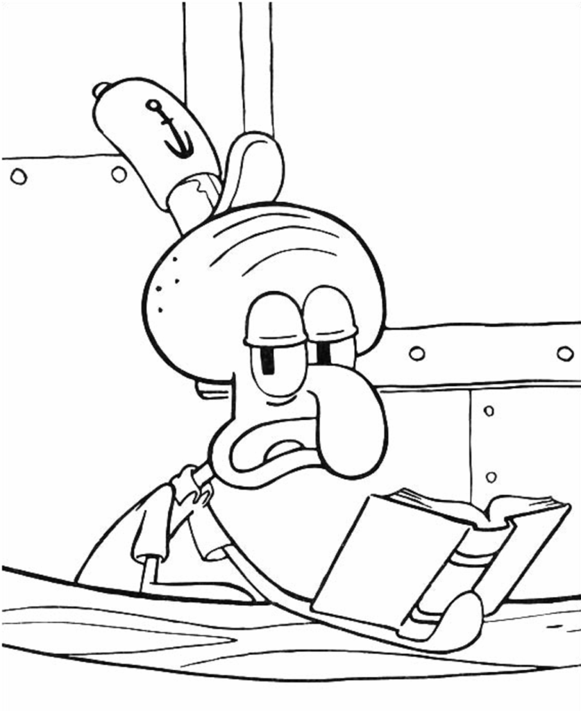Desenho do Lula Molusco Cansado Lendo Livro