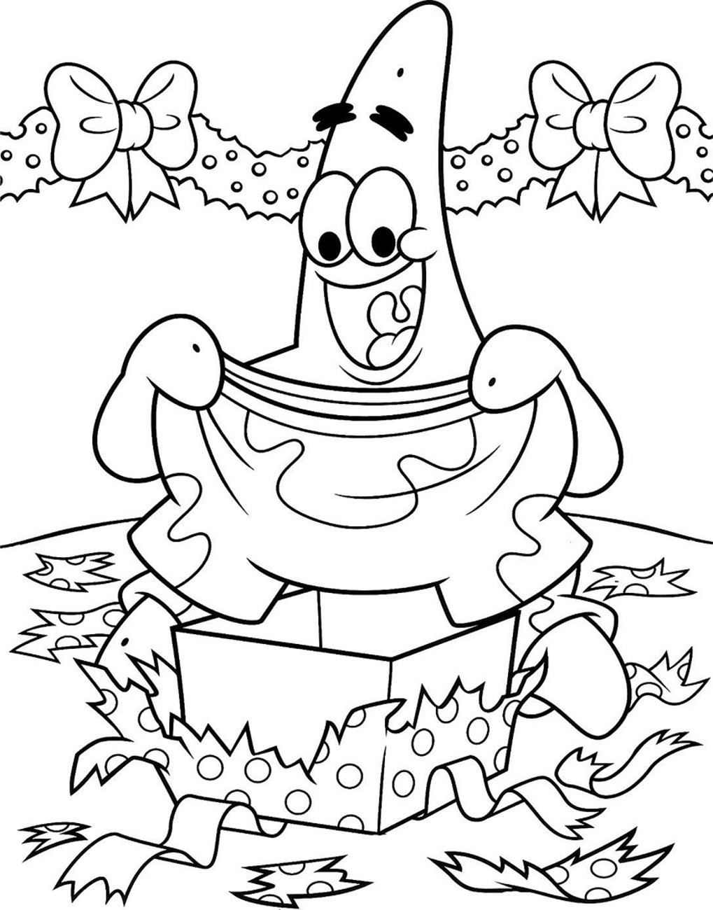 Desenho do Patrick Estrelá Ganhando Presente para Colorir Grátis