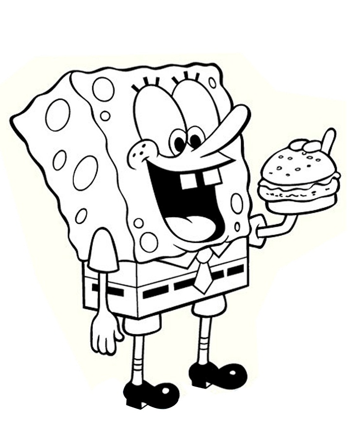 Desenho em Pdf do Bob Esponja Comendo Hamburguer de Siri para Pintar