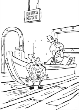 Desenho em Pdf do Bob Esponja e Lula Molusco no Trabalho para Pintar
