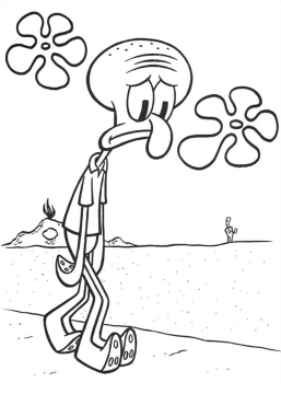 Desenho Lula Molusco Triste Andando Pela Cidade para Colorir