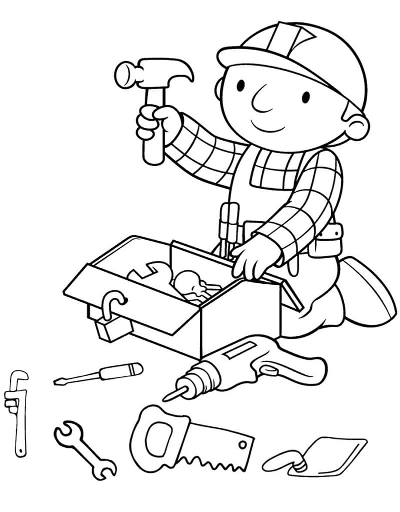 Desenho de Bob o Construtor Feliz para Colorir