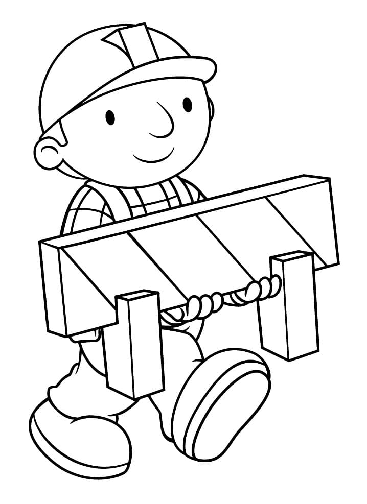 Desenho de Bob o Construtor Carregando Sinalizador de Obra para Colorir